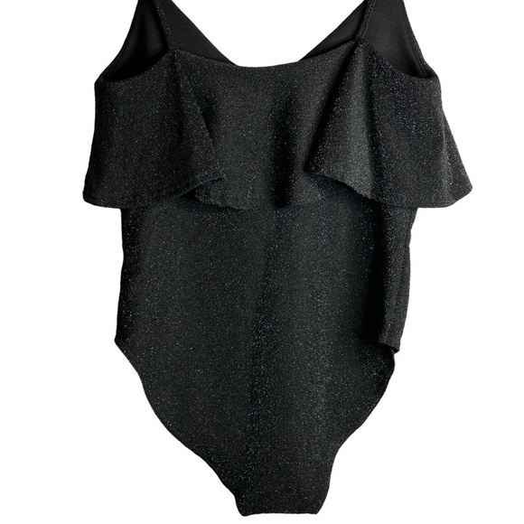 Zara Black Knit Metallic Glitter Ruffle Flounce Bodysuit Size‎ Medium 6096/003 - Picture 7 of 15